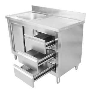 Meuble Plonge 1 Bac avec Dosseret et 3 Tiroirs - 1200 x 600 mm - Bac à Gauche - Dynasteel