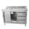 Meuble Plonge 1 Bac avec Dosseret et 3 Tiroirs - 1200 x 600 mm - Bac à Gauche - Dynasteel
