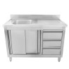 Meuble Plonge 1 Bac avec Dosseret et 3 Tiroirs - 1200 x 600 mm - Bac à Gauche - Dynasteel