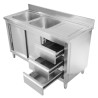 Meubel Kraanikauss 2 Vanni koos Tagapaneeli ja 3 Sahtliga - 1400 x 600 mm - Vann Vasakul - Dynasteel