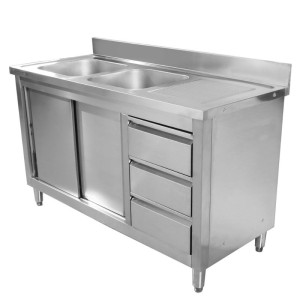 Meubel Kraanikauss 2 Vanni koos Tagapaneeli ja 3 Sahtliga - 1400 x 600 mm - Vann Vasakul - Dynasteel