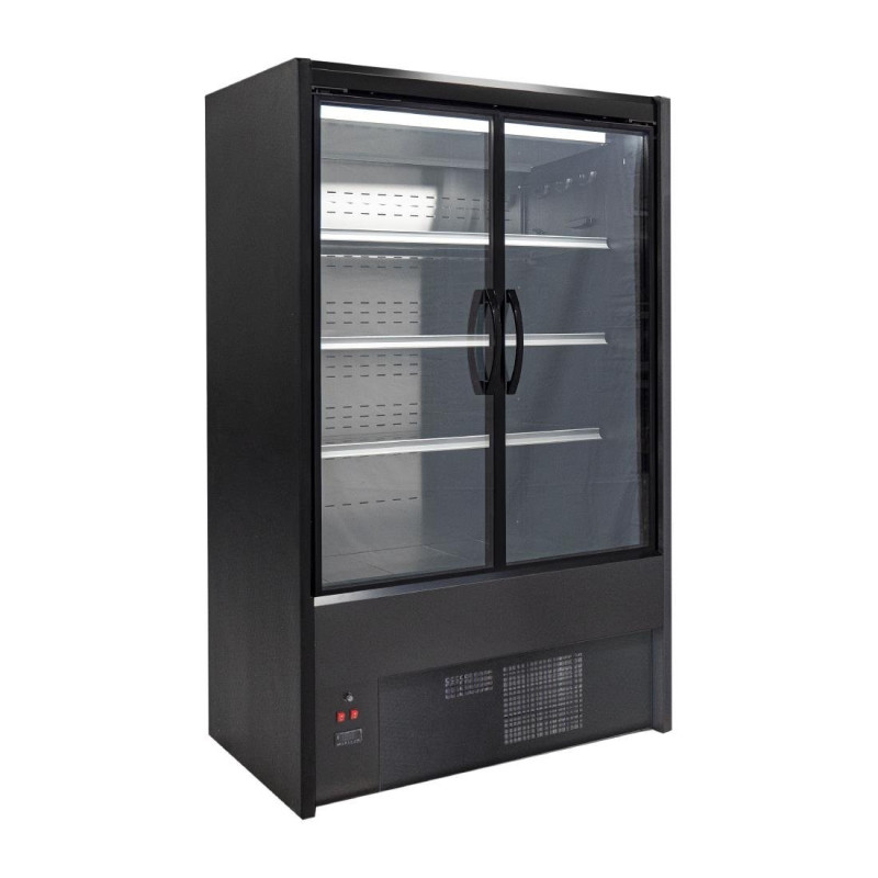 Black Cervinho Open-Front Refrigerated Display Case with Swing Doors - 1200 mm - Zoin Black Cervinho Open-Front Refrigerated Display Case with Swing Doors - 1200 mm - Zoin