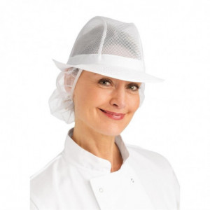 Valge Trilby müts võrguga - suurus L 590 mm - FourniResto - Fourniresto