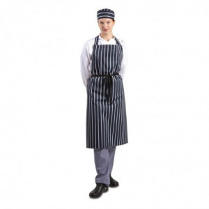 Pikendatud taskuta mere- ja valge triibuline põllekleit - Whites Chefs Clothing - Fourniresto