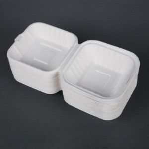 Hinged Bagasse Compostable Trays - 500 ml - 250 Pack - Fiesta Green