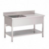 Sukeldumisalus roostevabast terasest madala riiuliga 1 vasakpoolse pesaga - L 1600 x S 700 mm - Gastro M