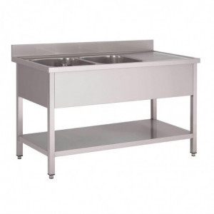 Sukeldumisalus roostevabast terasest madala riiuliga 2 kausiga vasakul - L 1600 x S 700 mm - Gastro M