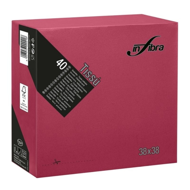 Serviette en Cellulose 2 Plis 38 x 38 - Bordeaux - Lot de 1440 Serviette en Cellulose 2 Plis 38 x 38 - Bordeaux - Lot de 1440