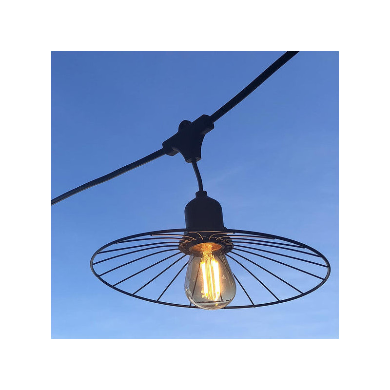 Outdoor Light Garland with Steel Lampshades and Filament Bulb - Chic Cage Light - Lumisky Outdoor Light Garland with Steel Lampshades and Filament Bulb - Chic Cage Light - Lumisky