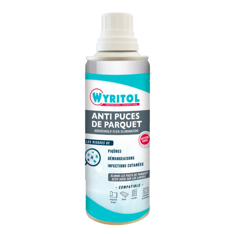 Parketipõrnikate aerosool 200 ml - Wyritol: hävitab kirbud ja vastseid, ohutu pindadele. Parketipõrnikate aerosool 200 ml - Wyritol: hävitab kirbud ja vastseid, ohutu pindadele.